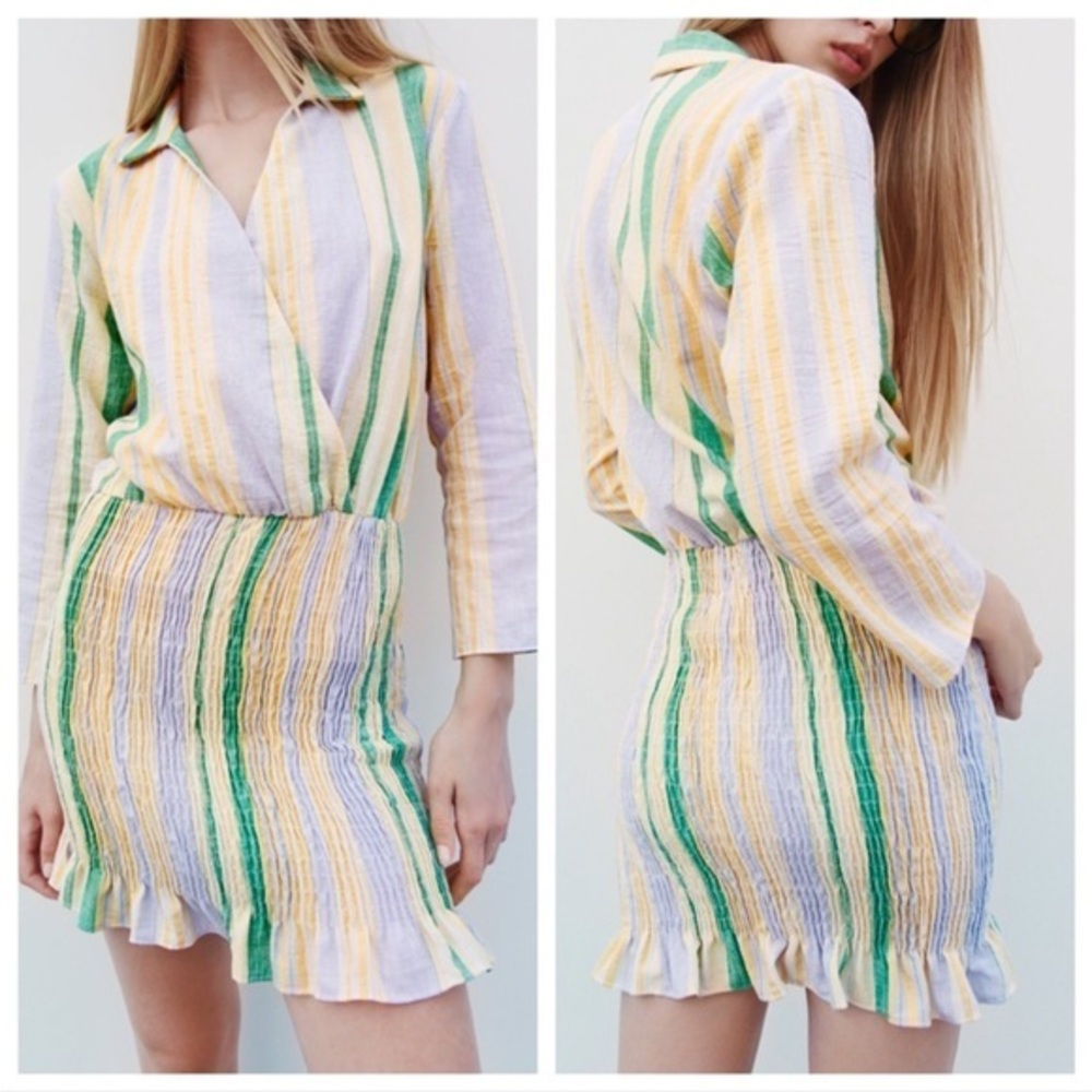 NWT ZARA Multicolor Stripe Double Breasted Valery Long Sleeve Mini Dress